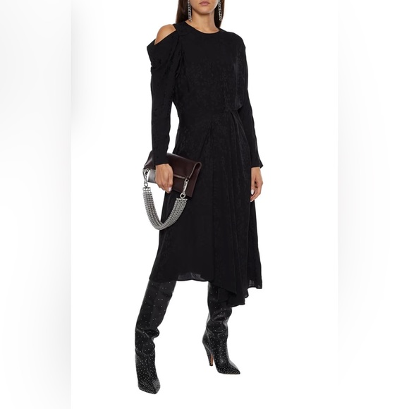 NWOT Iro Atry asymmetric cold-shoulder satin-jacquard midi dress - Picture 1 of 9